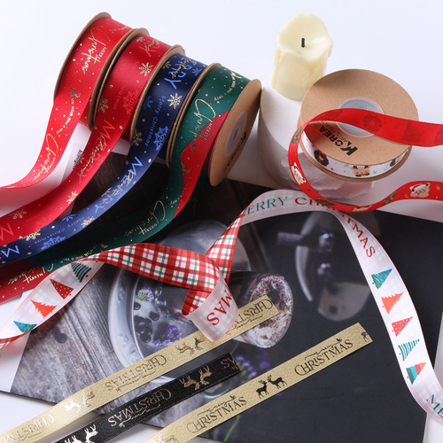New Christmas hot stamping printed ribbon DIY bow gift wrapping ribbon holiday decoration hot stamping ribbon