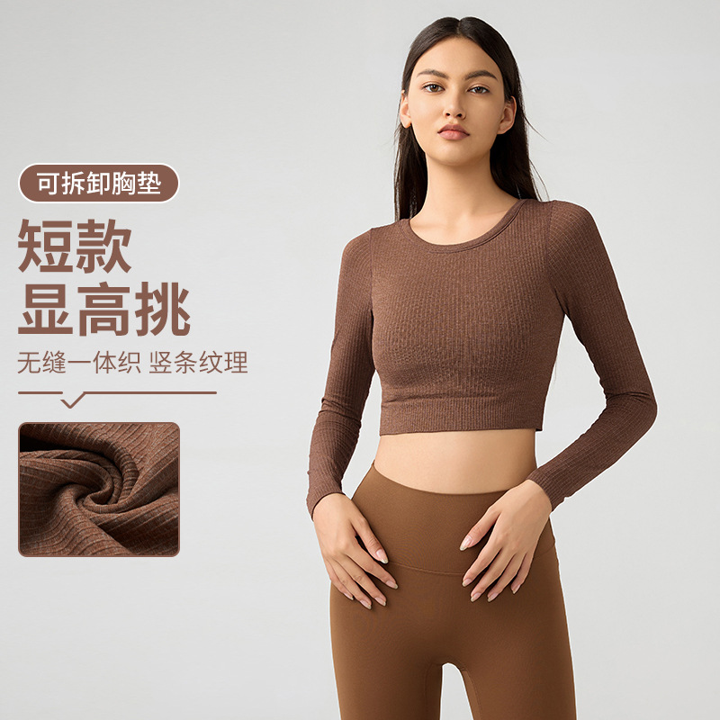 Yoga Top with Chest Pad Women's Running Sports Slim-fit Slimming High-end Fitness Clothes Pilates Long Sleeve DAW197
