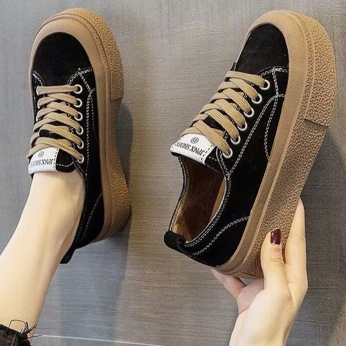 Black platform plalls shoes for women's spring 2026 new all-matching round head net red hot platform high-rise casual skate shoes