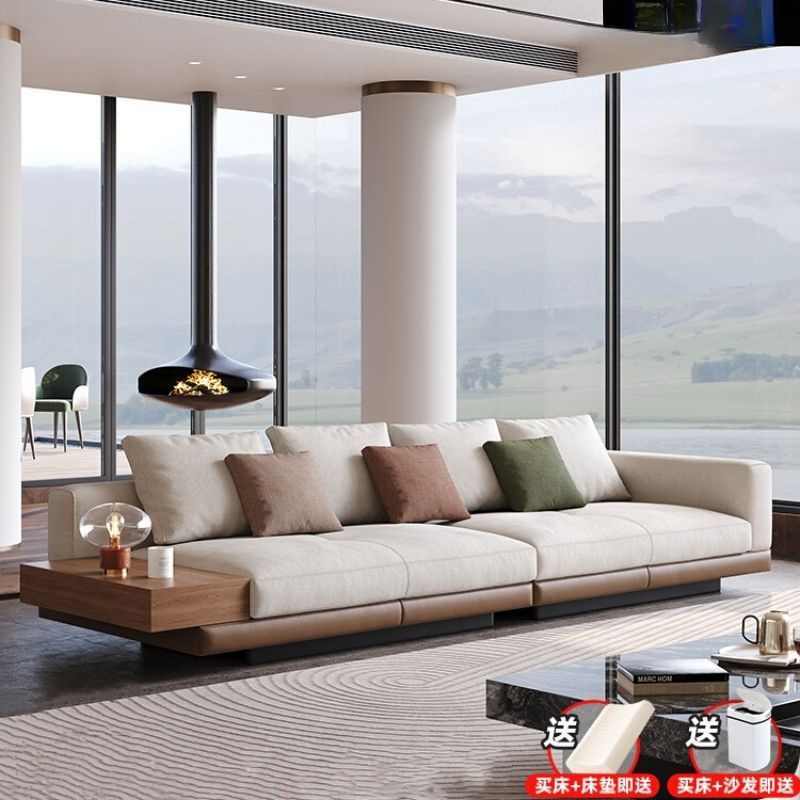 Italian Modern Style Cotton and Linen Fabric Sofa Song Style Aesthetic Normcore Style Living Room Large Flat Floor Reception Bed and Breakfast Large Sofa