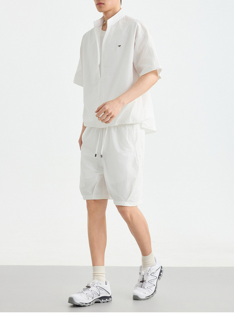 Bộ đồ thể thao nam 2 mảnh áo sơ mi cổ đứng không nút phối quần short — Quần Short Màu Xanh Đen (91680) chi tiết 34