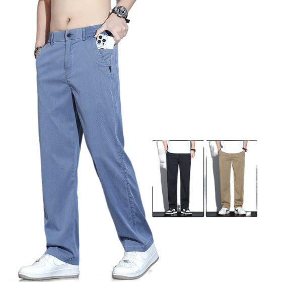 2025 Spring and Summer Men's Straight American Style High Street Tooling Mid-waist All-match Light-colored Elapsed Waist Wide-leg Long Pants for Men
