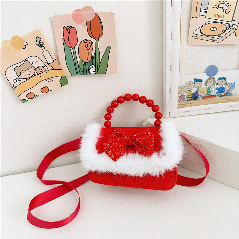 2023 invierno nuevo rojo niños princesa bolsa niñas lindo hombro mensajero bolsa perla mano monedero