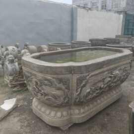 仿古石槽家用流水摆件庭院别墅水缸摆件户外景观石鱼缸青石水缸