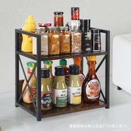 跨境木质桌面置物架化妆品香水整理架书架铁木结合厨房调料收纳架