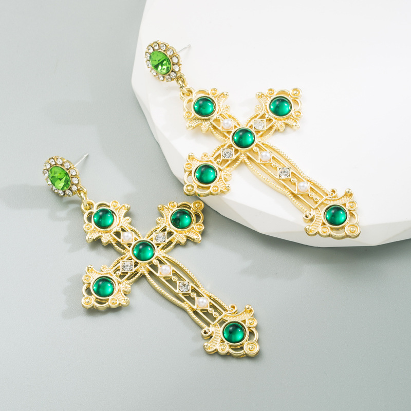 Fashion Cross Alloy Inlay Rhinestones Womenu0027S Drop Earrings 1 Pair