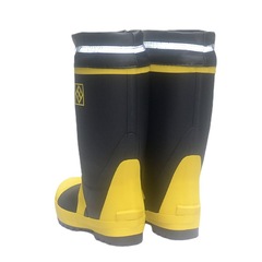Supply steel cap safety rain boots with anti-puncture steel soles, rubber rain boots, high-cuffed waterproof boots, and rubber shoes for fire rescue training and competitions