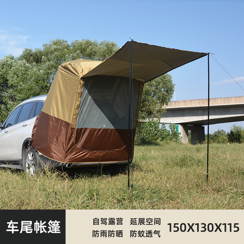 屋根テントsuv車の後ろにテントを伸ばして、自分で屋外キャンプ車の車の日除け車のサイドテントを旅行します。|undefined