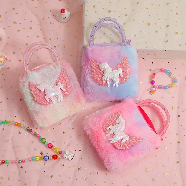 Unicorn Cartoon Plush Shoulder Bag Kidsren's Small Crossbody Bag Kindergarten Girls' Small Square Handbag Coin Purse