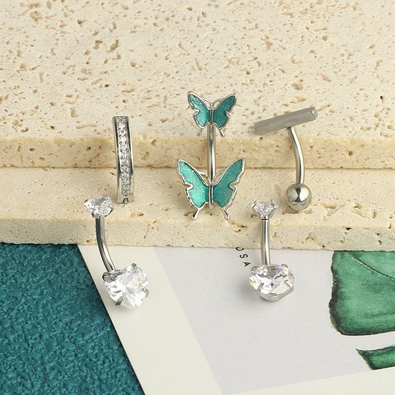 Sexy Simple Copper Zircon Butterfly Navel Ring Body Piercing Belly Button Ring 3 Colors Optional detail image 12