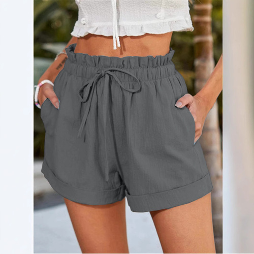 Summer Women's Wear: WISH European & American-Style Solid-Color Loose-Fit Casual Fashionable Shorts for Women
