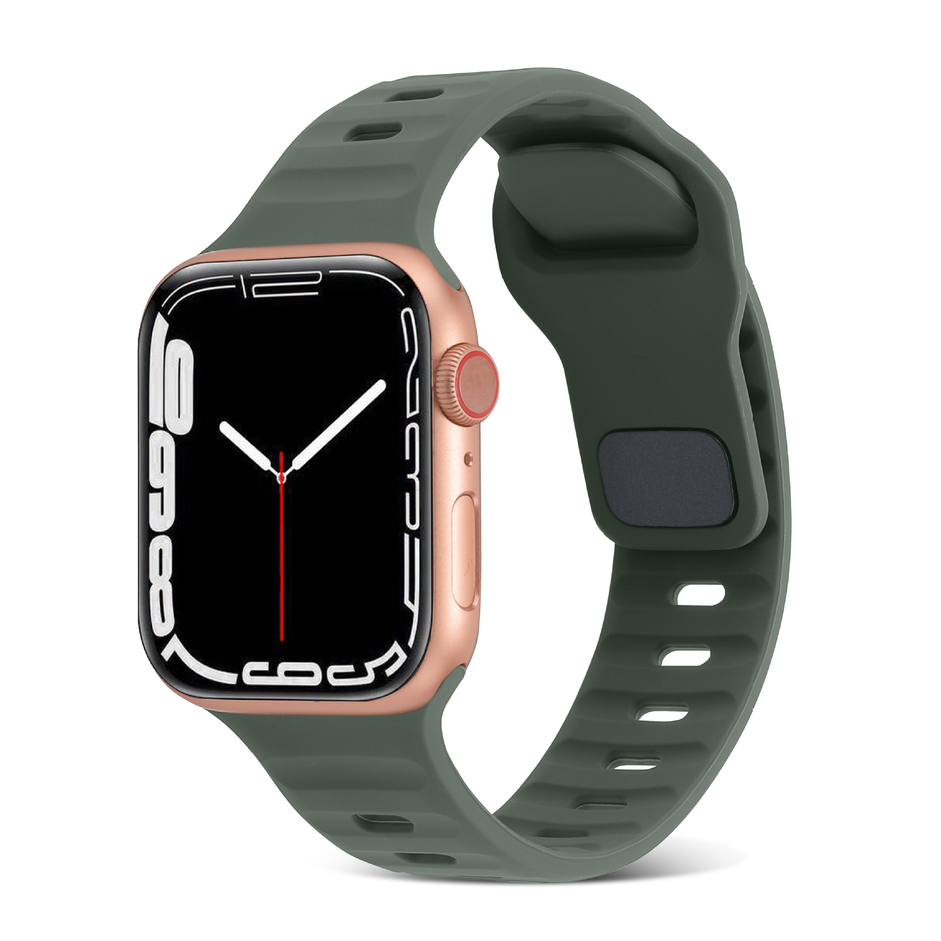 アップルiwatchスマート腕時計バンド345678se運動通気黒角ボタン逆ボタンシリカゲルリストバンド