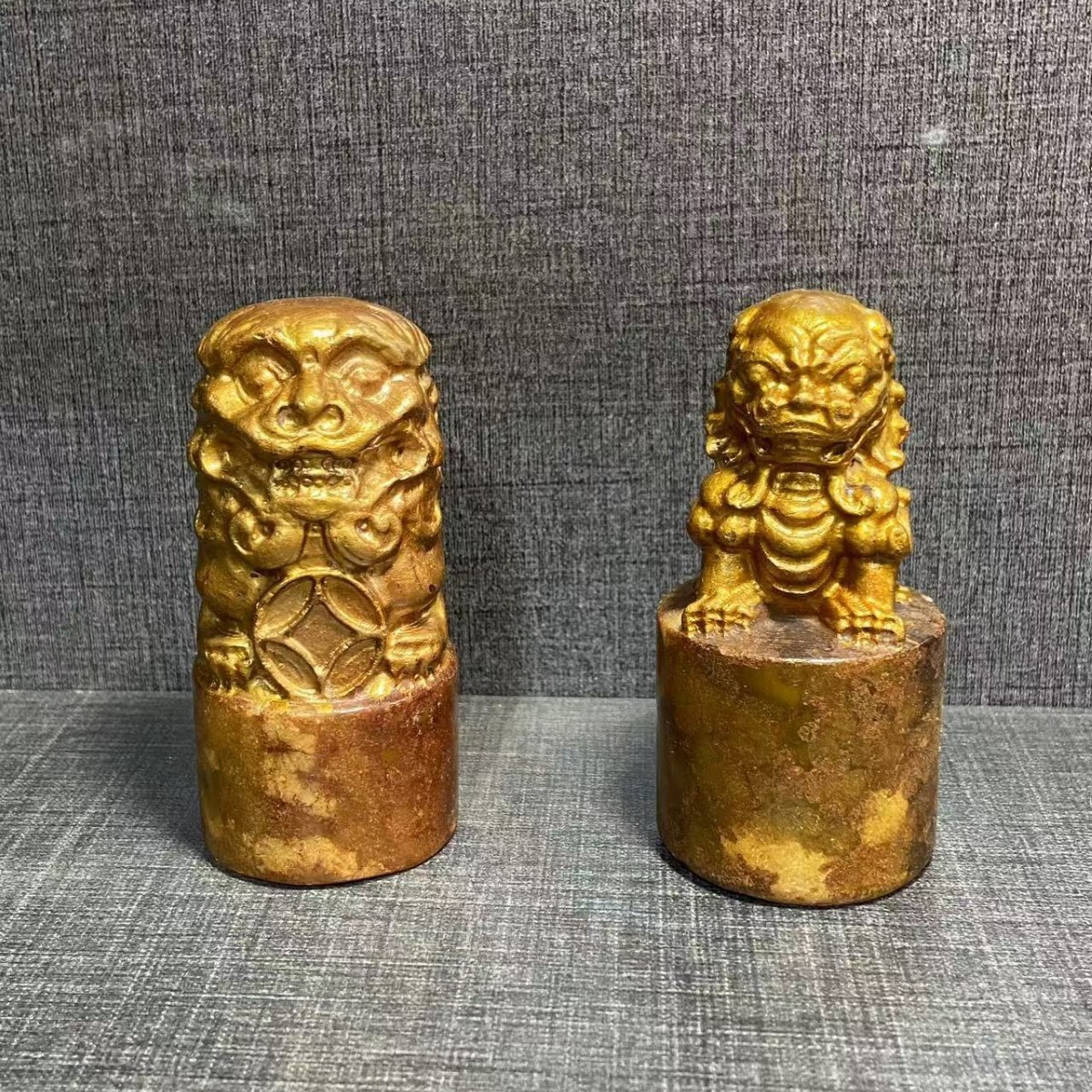 12K 금박 밝은 구리 용과 호랑이 상자 장식품 세트