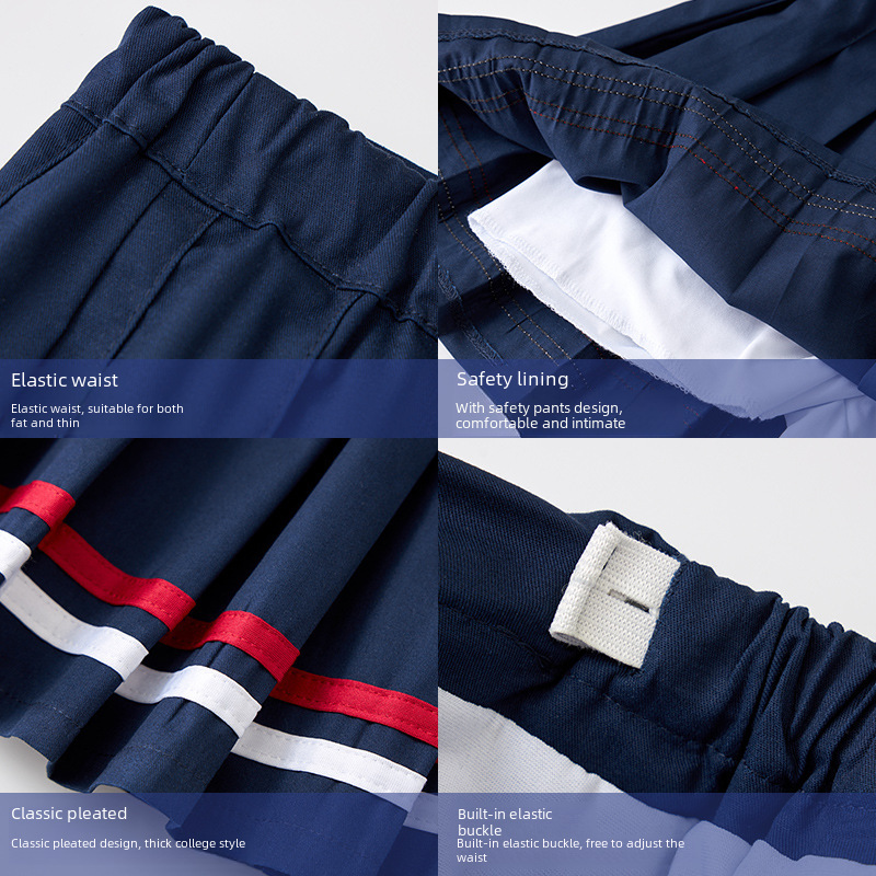 Girls' Navy Blue Pleated Skirt Spring and Autumn New Children's Black Half-Pants Skirt for Middle School Students and Primary School Students Uniform Short Skirt