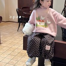 2024儿童秋冬新款套装女童卡通加绒加厚卫衣宝宝两件套碎花秋冬款