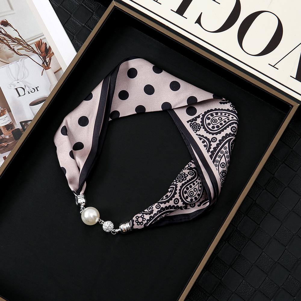 Pañuelo de seda con hebilla magnética de diamantes con incrustaciones de perlas collar mujer retro todo fósforo moda bufanda fina hebilla autocebante babero al por mayor