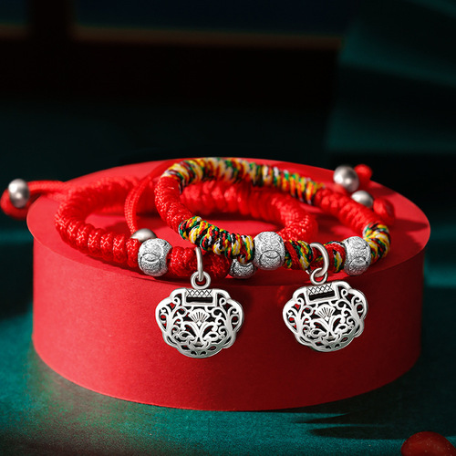 Dragon Knot Baby Red Cord 925 Pure Silver Longevity Lock 0-5 Years Hand-woven Children's Adjustable Size Batch