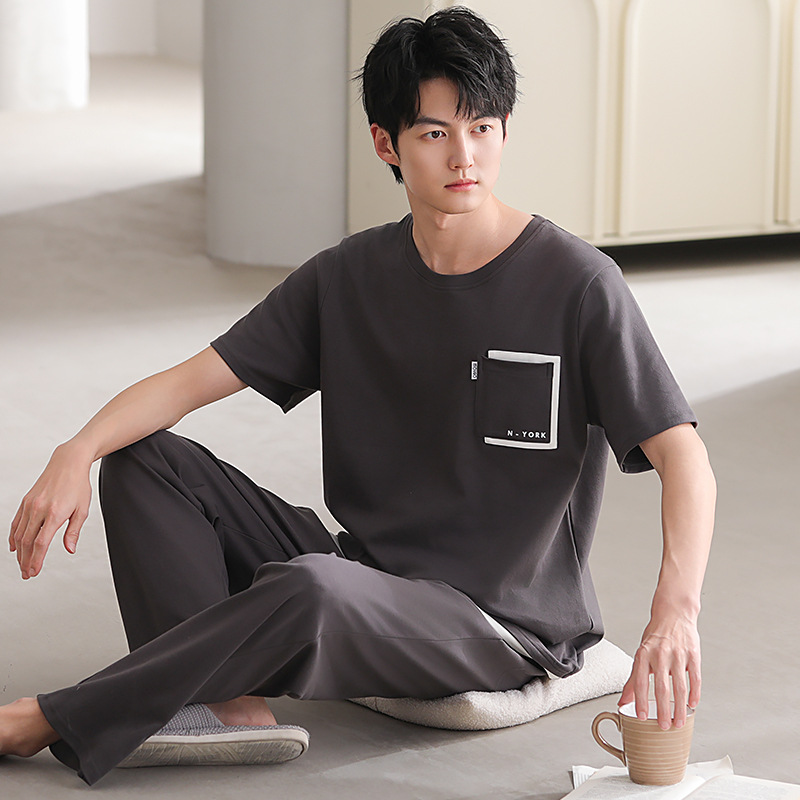 Pijamas de algodón masculino de primavera y otoño de manga larga de algodón de tamaño grande de otoño y invierno de ropa de casa para niños