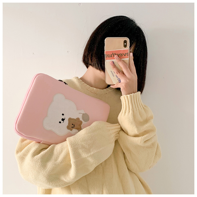 South Korea Cute Bear Embroidered Laptop Bag Female Student Bag 11 Inch 13 Inch Inner Bag Protective Cover