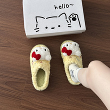 可爱卡通配件猫玩偶包头棉拖鞋女2025冬季新款刺绣时尚居家毛毛鞋