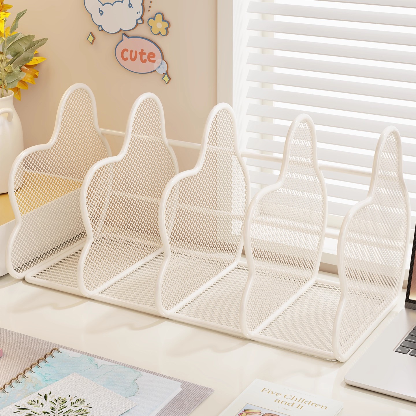 Wrought Iron Bookend Desktop Bookshelf File Organizer Multi-Layer Partition Storage Rack Document Archive Storage Artifact