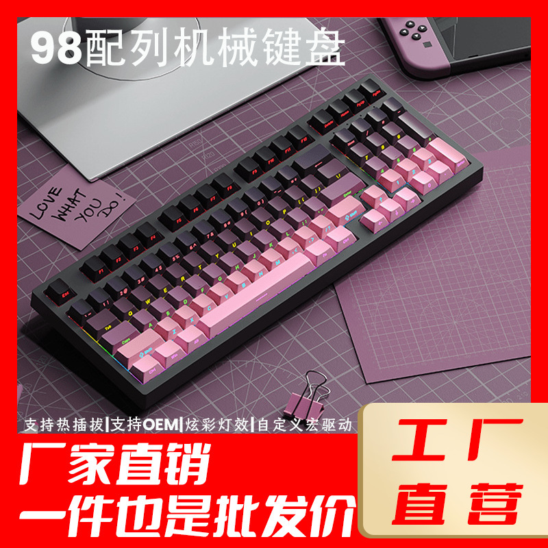 98 Configuration Hot-Swappable Office E-Sports Gaming Keyboard Mixed Light Full Key No-Ghosting 98 Configuration Mechanical Keyboard Wired