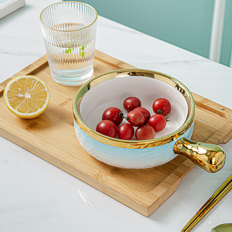 Nordic horno de arroz al horno tazón de cerámica tazón de ensalada de frutas tazón de desayuno hogar hornear sola manija placa de hornear Placa de raqueta de oscilación