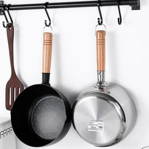 Japanese-style Unko pot, stainless steel home use, thickened wooden handle non-stick soup pot, baby food, ramen pot, wholesale