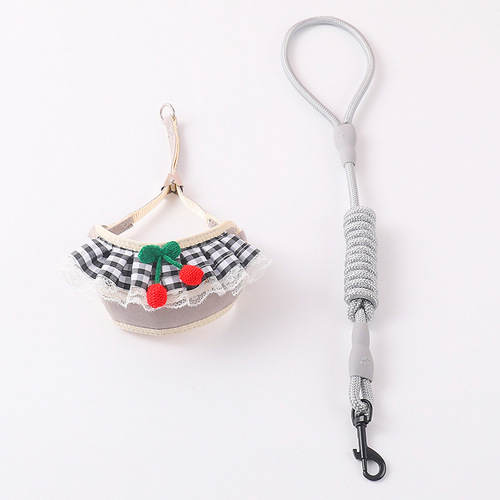 Cat leash summer cartoon cherry flower scarf chest and back anti-breakaway cat leash small dog pet supplies