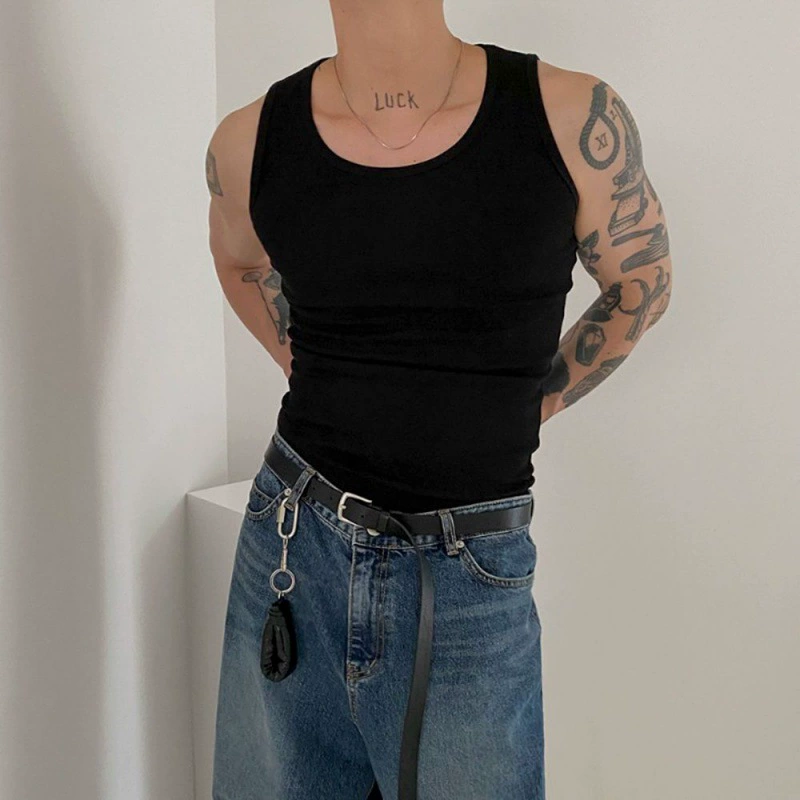 MYQ, хлопковая нижняя рубашка в американском стиле, мужской жилет, летняя однотонная Универсальная футболка без рукавов, спортивный тонкий жилет для фитнеса