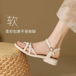 Трансграничная внешняя торговля 2025 лето новые сказочные открытые универсальные туфли на толстом каблуке в римском стиле и красивые французские плоские сандалии