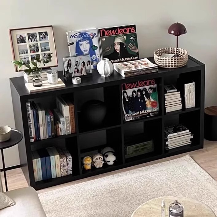 Black Kalek Bookcase Storage Cabinet Floor-Standing Wall Grid Cabinet Storage Cabinet Bedroom Cabinet Bedside Cabinet Storage Cabinet