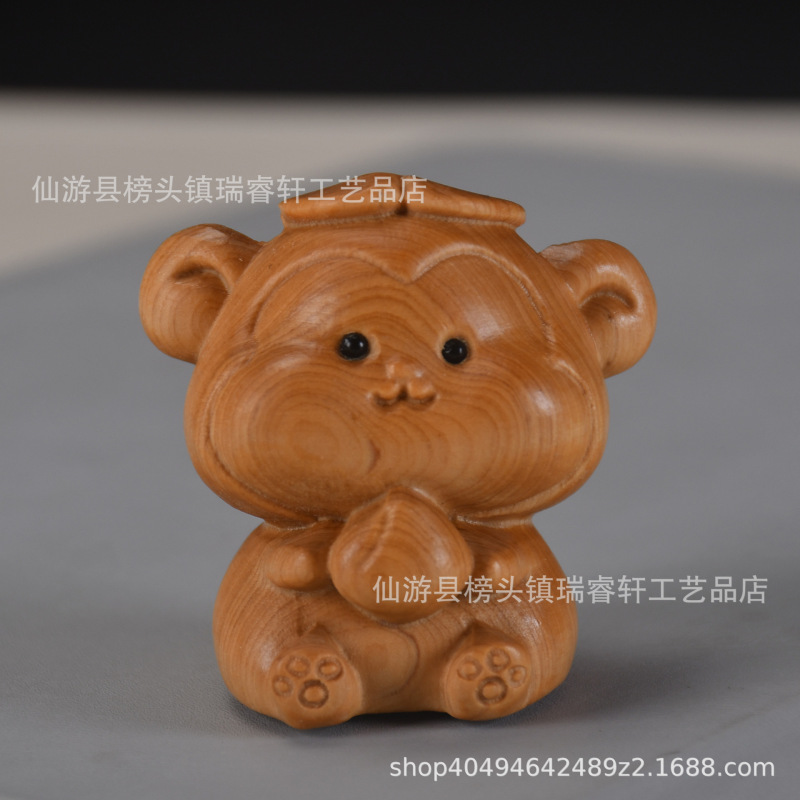 S8N 崖柏工艺品木雕十二生肖手把件全套挂件鼠牛景区网红款系可爱|undefined