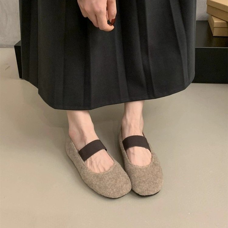 2025 Autumn New Fairy Chic Furry Elegant Mary Jane Flats, Warm Cotton Shoes, Flat Loafers_vogvips.com