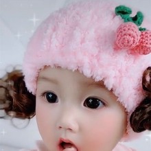 冬季女宝宝加厚保暖假发帽子韩版女童帽手工编织公主帽0-1-2岁