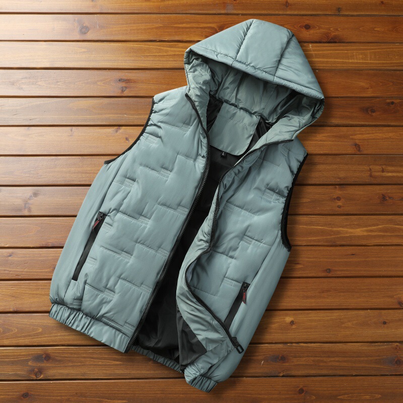 The Stall Mainly Promotes Cross-Border Popular down Cotton Vests for Men, Early Spring Trendy New Hooded Casual Sleeveless Jackets, Light