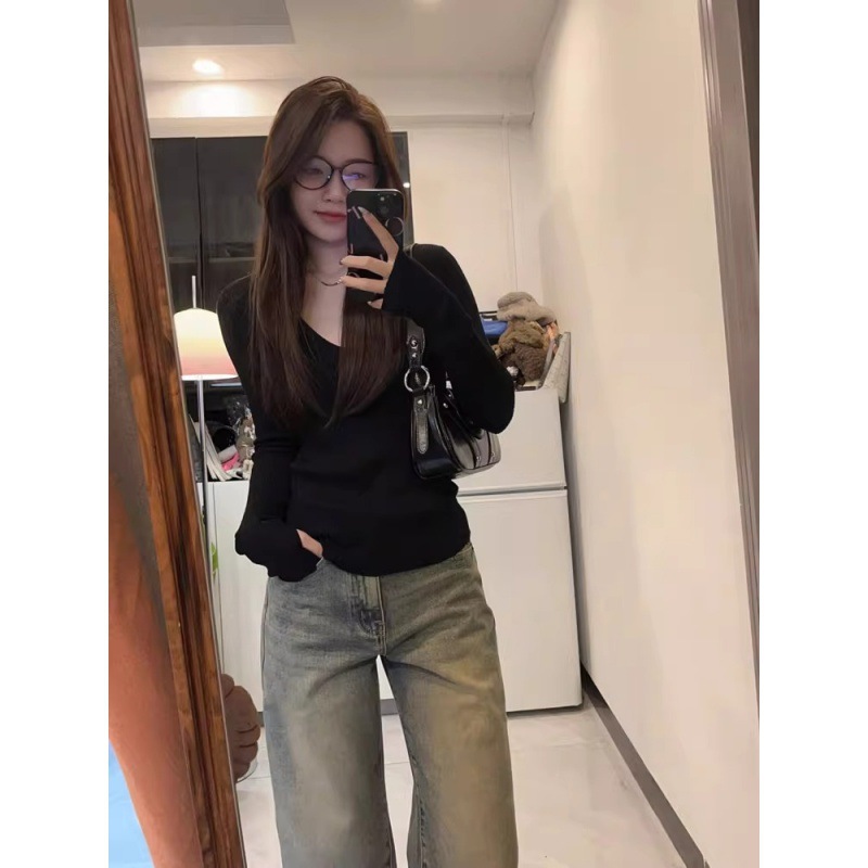 Black base body-friendly spring demi-season long-sleeve