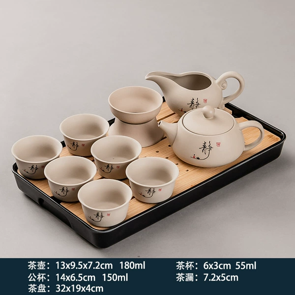 10-head coarse pottery Xishi teapot (jingzi) + melamine medium rectangular Xiangyun black tea tray 32cm