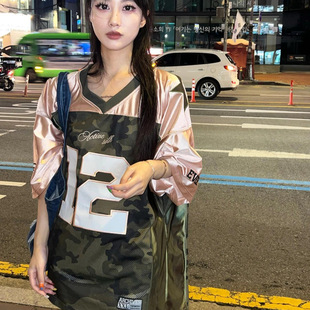 in stock Jiang Shiqi Cui Youzhen NOZE Same South Korea Niche Trendy Brand Loose Color-matching Jersey T-shirt 25 Summer Top