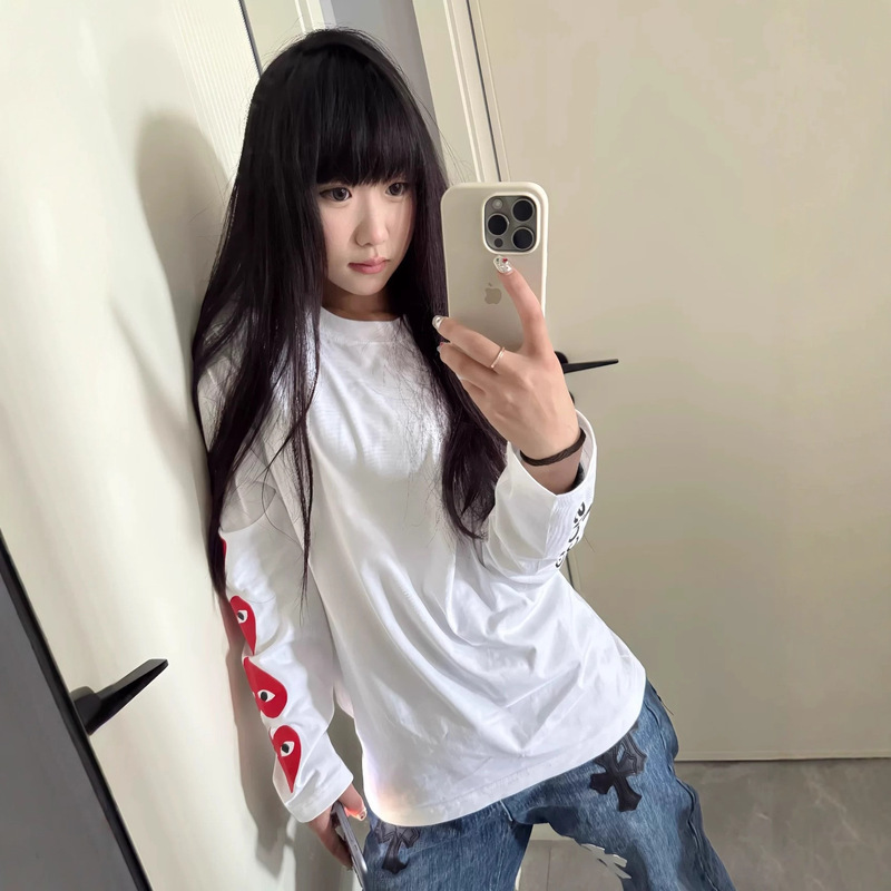 设计感小众纯棉袖子印花长袖t恤女春秋季2025新款宽松打底衫上衣|undefined