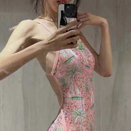 2025新款连体泳衣女珠光粉专业竞速三角连体游泳馆专用游泳衣批发