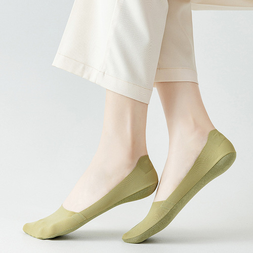 Women's Summer Thin Pure Cotton Sole Socks for Girls, Short Socks with Ice Silk Light Mouth Invisible Socks, Non-Slip and Non-Slip On