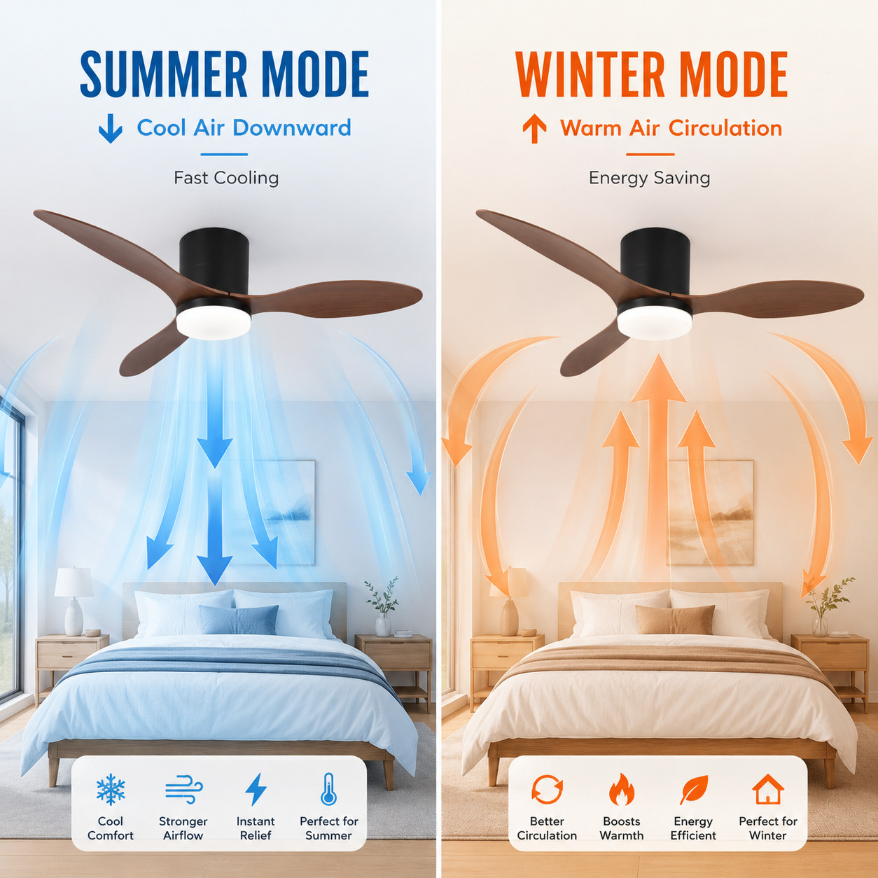Lámpara Ventilador de Techo Inverter de Plástico ABS Silencioso con Control Remoto para Sala de Estar y Dormitorio