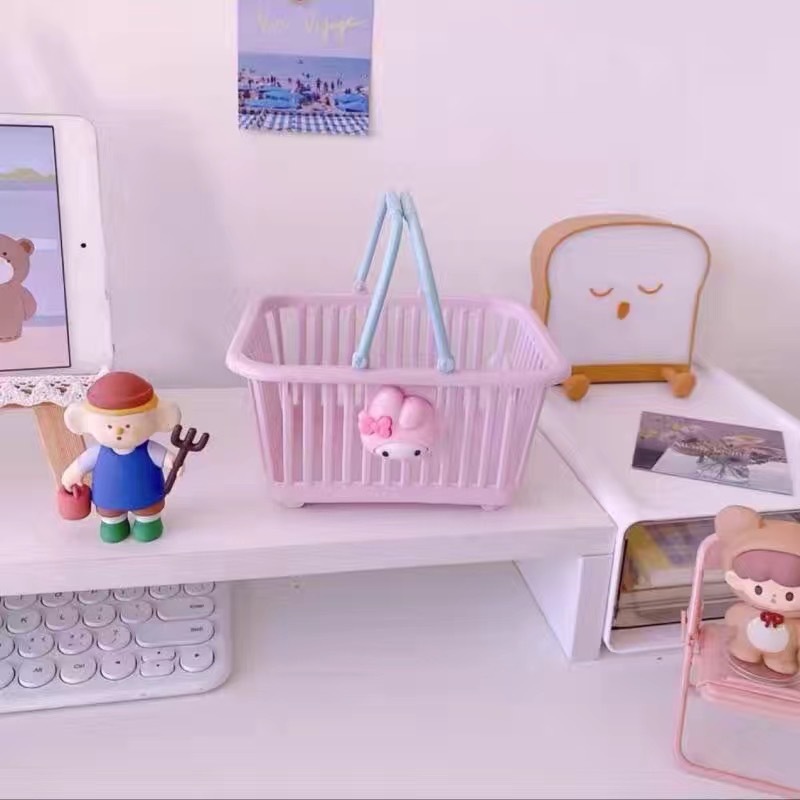 Cesta de almacenamiento portátil macarón encantadora rosa de corazón de niña pegatinas de papelería accesorios de escritorio cesta de almacenamiento