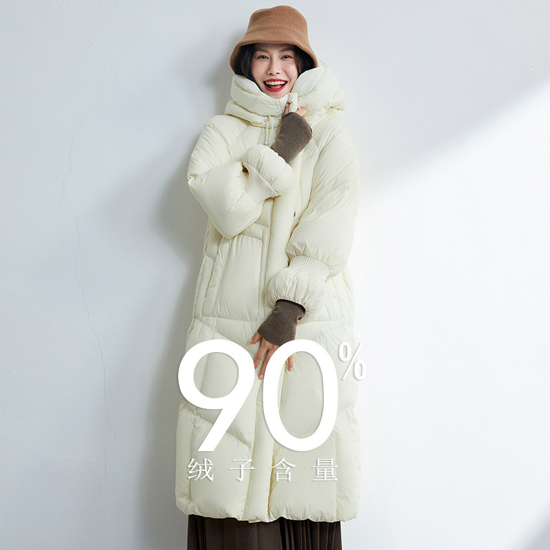 High-End Cloud-Style Mid-Length 2026 Super Stylish down Jacket for Women, New Winter Thickened Over-The-Knee Casual Hooded Coat