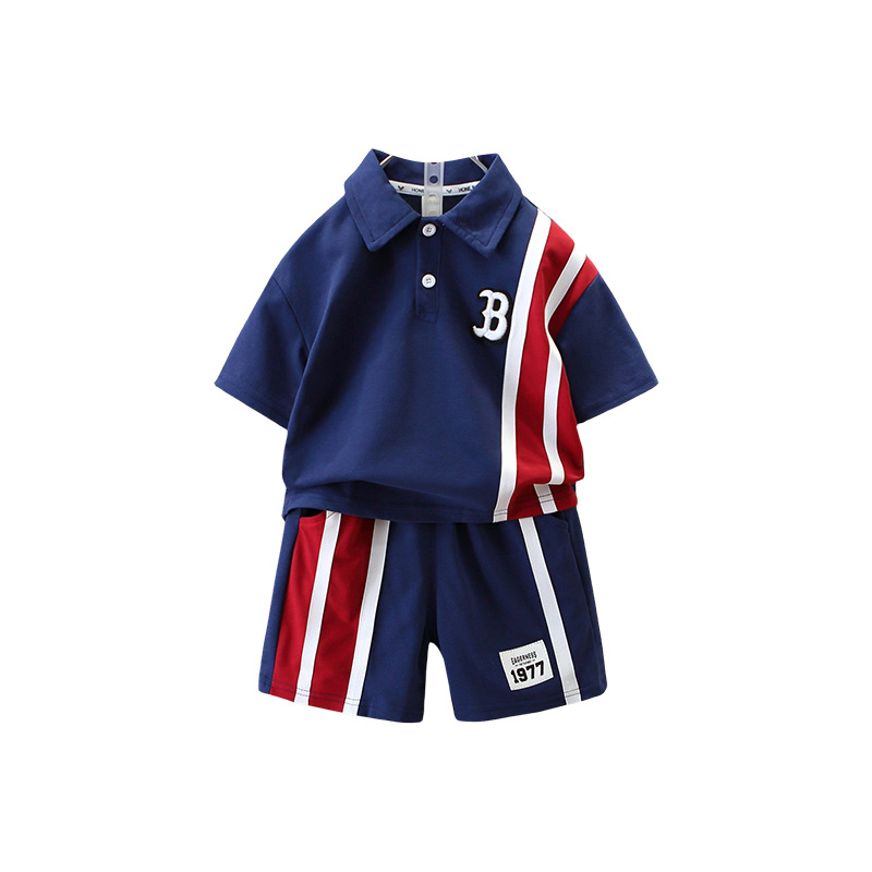 7211 Traje de verano para niños 2025 nueva ropa para niños, ropa delgada, camiseta de manga corta POLO de dos piezas 3