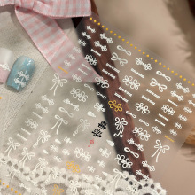 铁素简约复古盘扣美甲贴纸TS4198甜美蕾丝白色蝴蝶结小花指甲贴