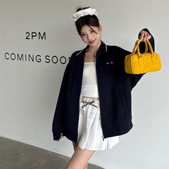 正确版本原标MIU缪家小红书网红款刺绣开衫宽松翻领卫衣外套男女
