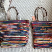 彩色条纹毛线包大容量购物袋25新款单肩包托特包大度假休闲包包女