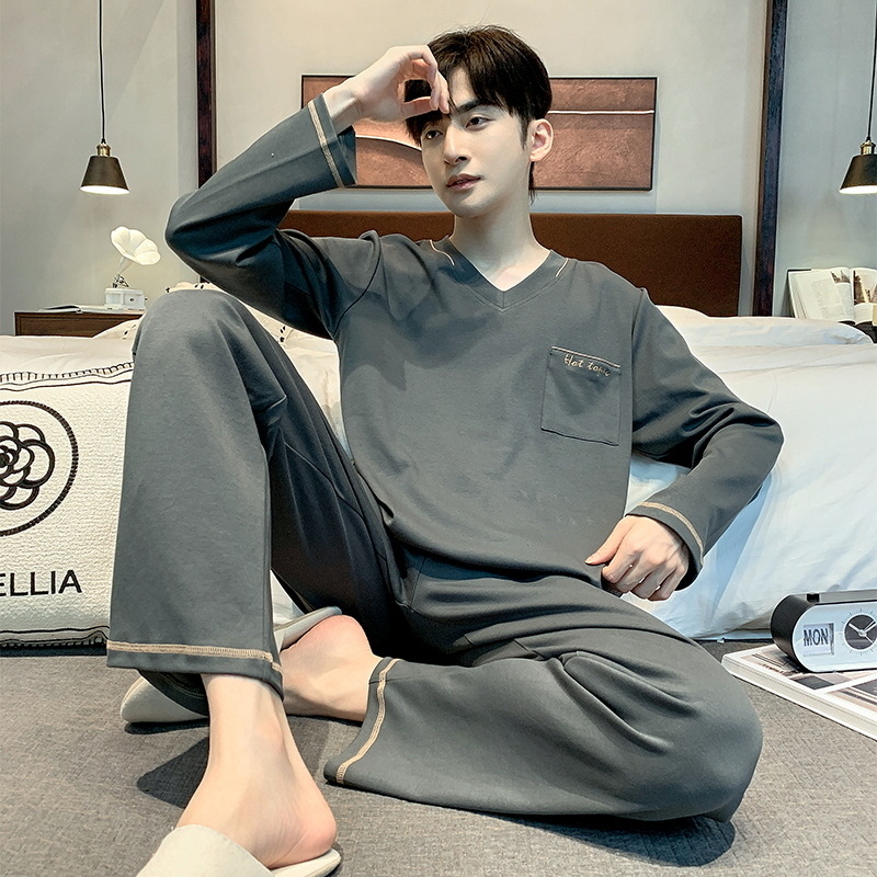Pijamas de los hombres primavera y otoño manga larga casual simple juventud más tamaño estilo coreano vestir prendas exteriores suéter homewear traje